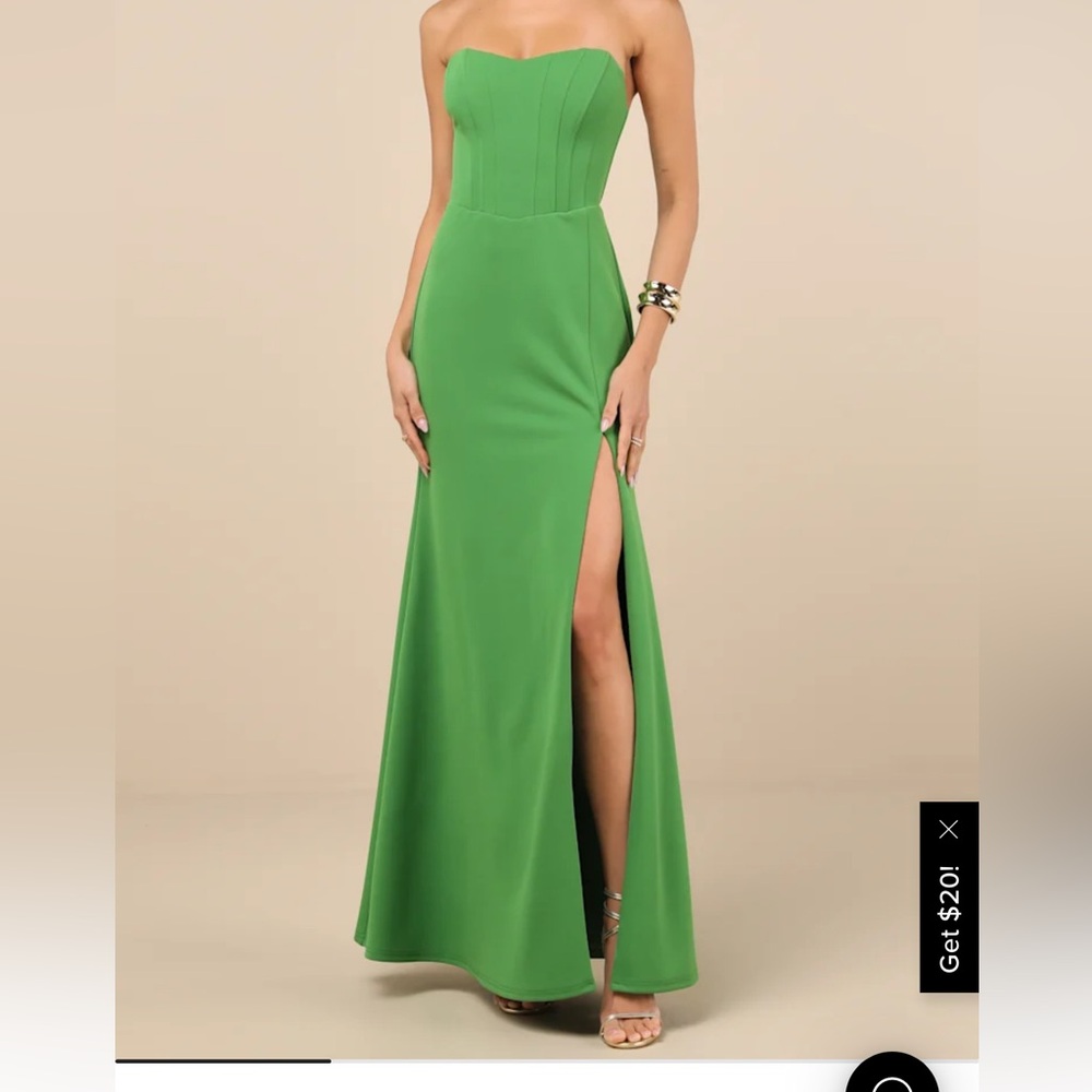 Lulu's Passionate Admiration Green Strapless Bustier Maxi Dress size S
